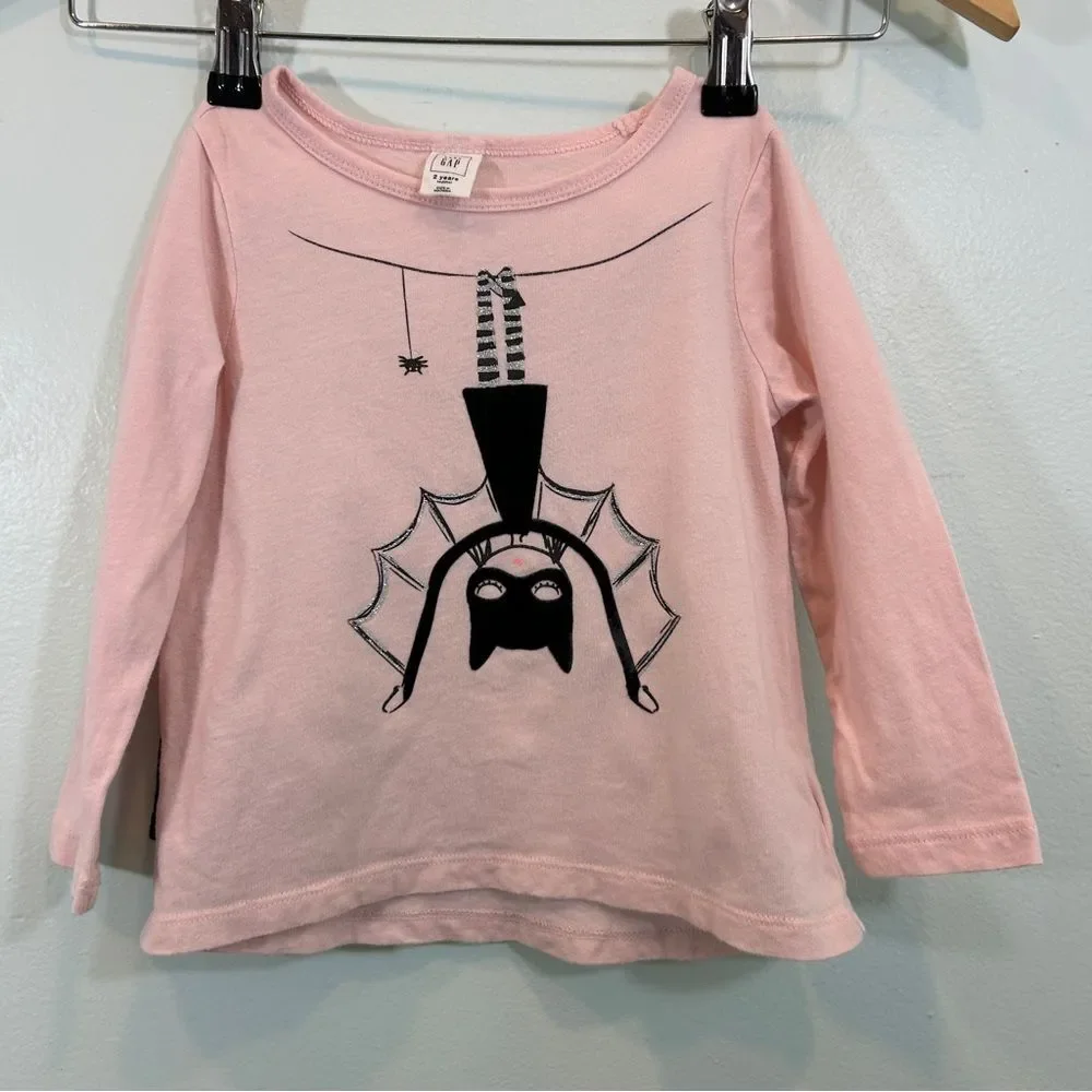 Baby Gap Pink and Black Velvet Bat Girl 2T Halloween Cape Shirt Top